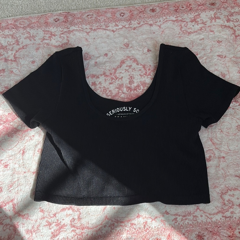 Aeropostale Black Fitted Crop T-Shirt Short Sleeve